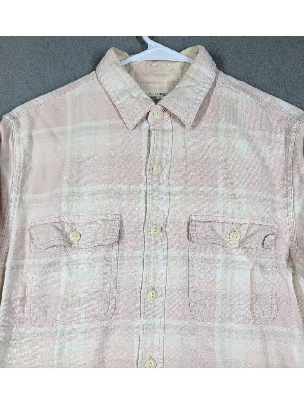 J Crew Mens Small Pink White Plaid Flannel Shirt Long Sleeve Button Up Casual